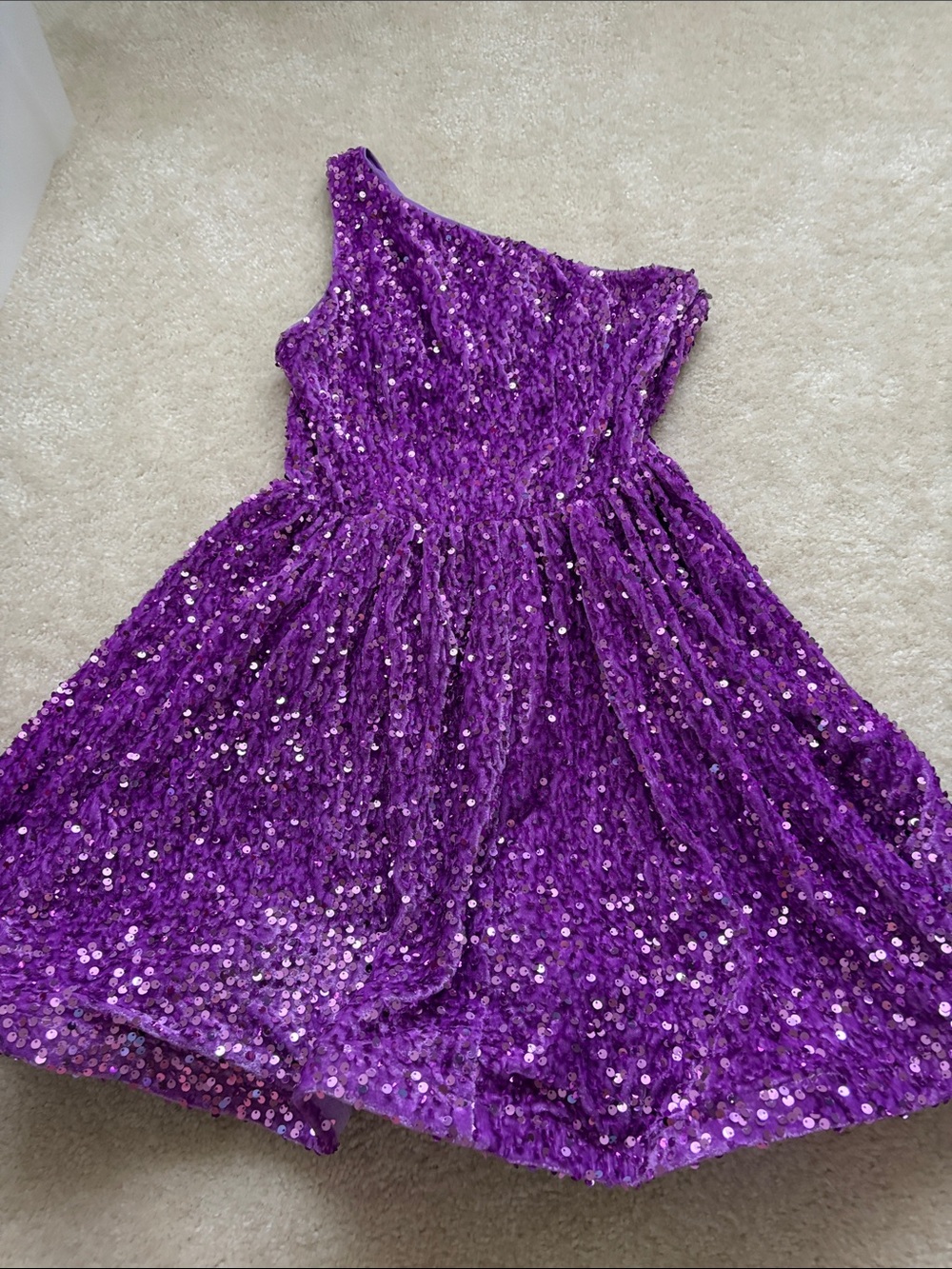 One-Shoulder Purple Sequin Party Dress